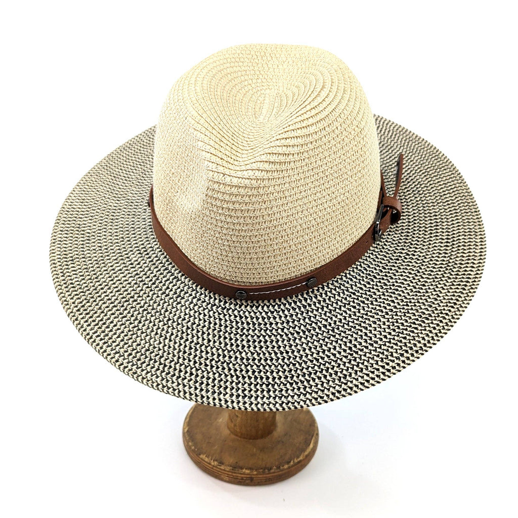 Folding Panama Style Travel Sun Hat - Mottled/Natural with Belt (61cm)