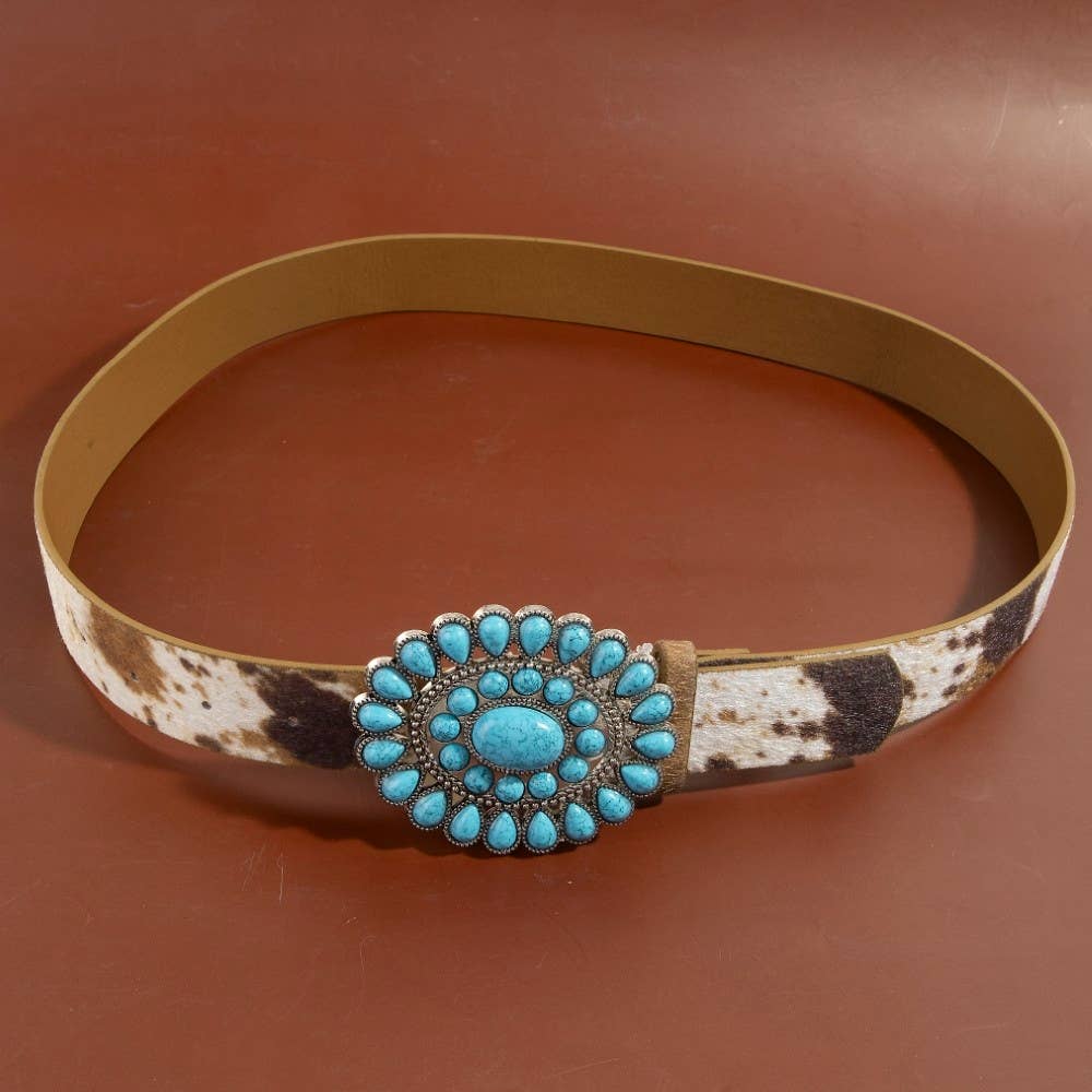 Western Concho Turquoise Stone Buckle Belt: DBR