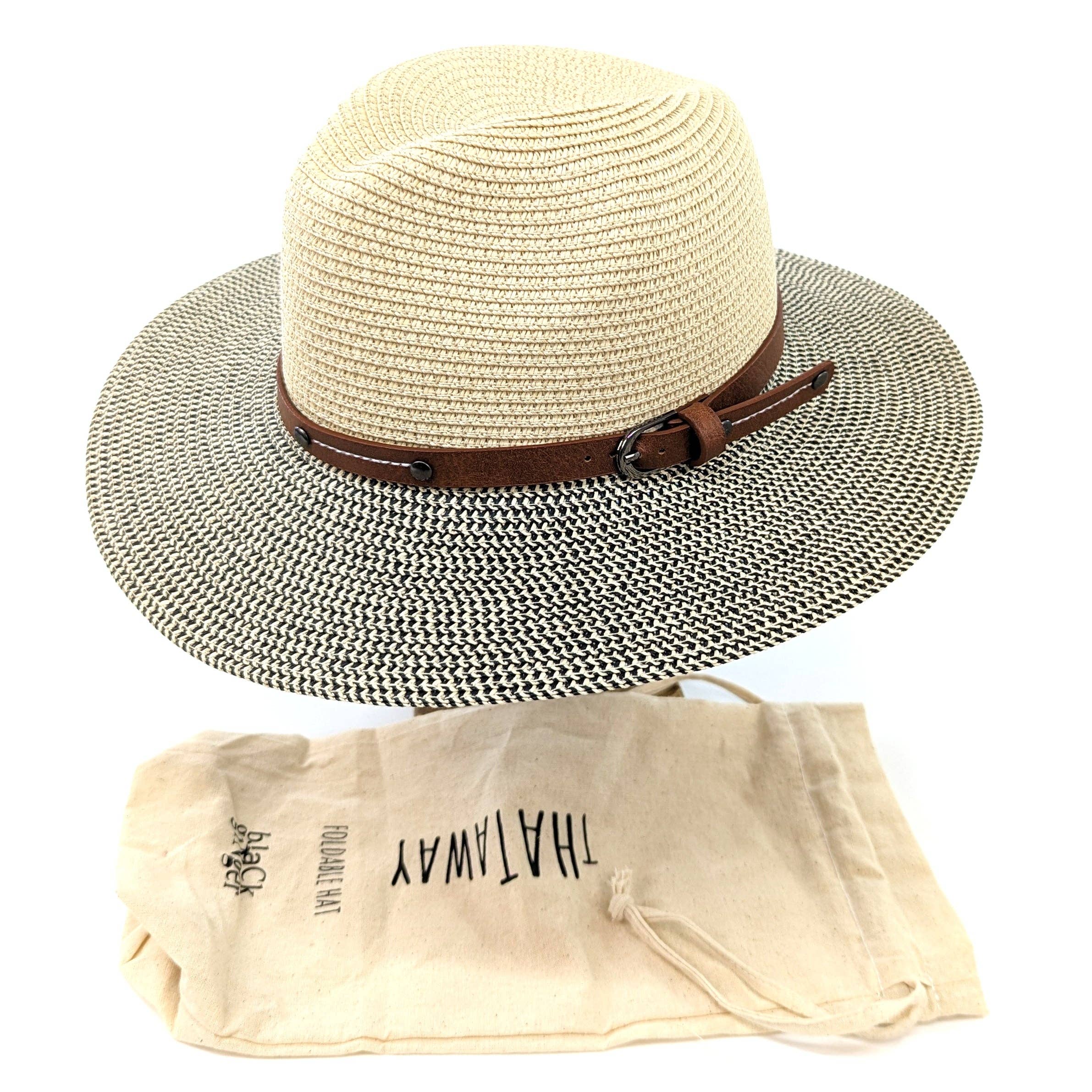 Folding Panama Travel Hat - Mottled/Natural with Belt (57cm)
