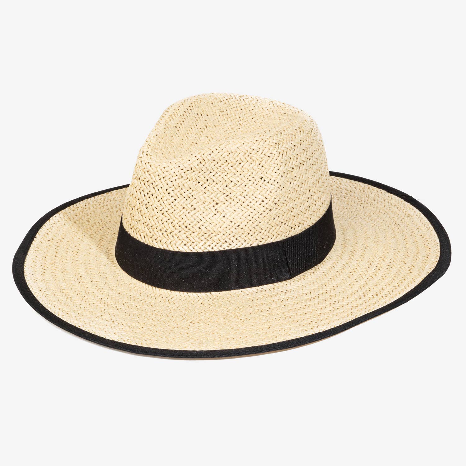 Straw Braided Ribbon Band Fedora Hat: BK