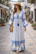 Amelia Floaty sleeve Folk Print maxi dress