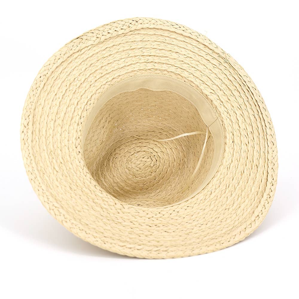 Turquoise Wood Bead Band Natural Straw Hat: BE