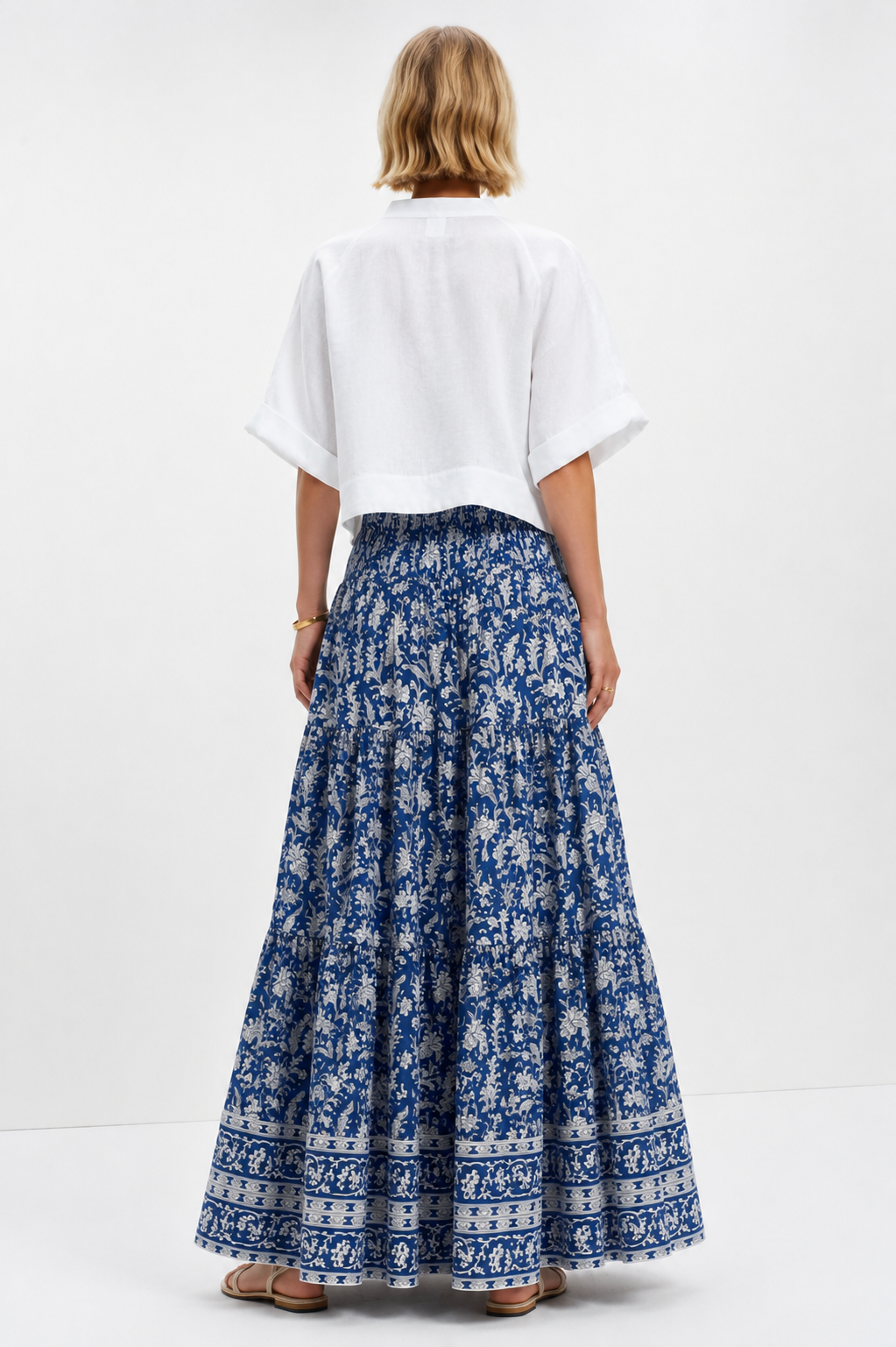 Blue Brianne Woodblock print skirt with border