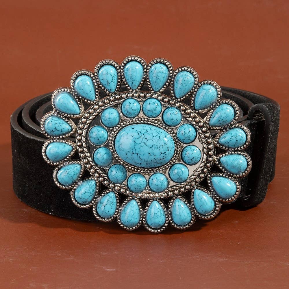 Western Concho Turquoise Stone Buckle Belt: LCO