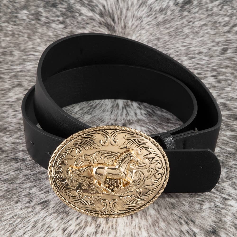 Large Western Horse Medallion Buckle Belt: GBK