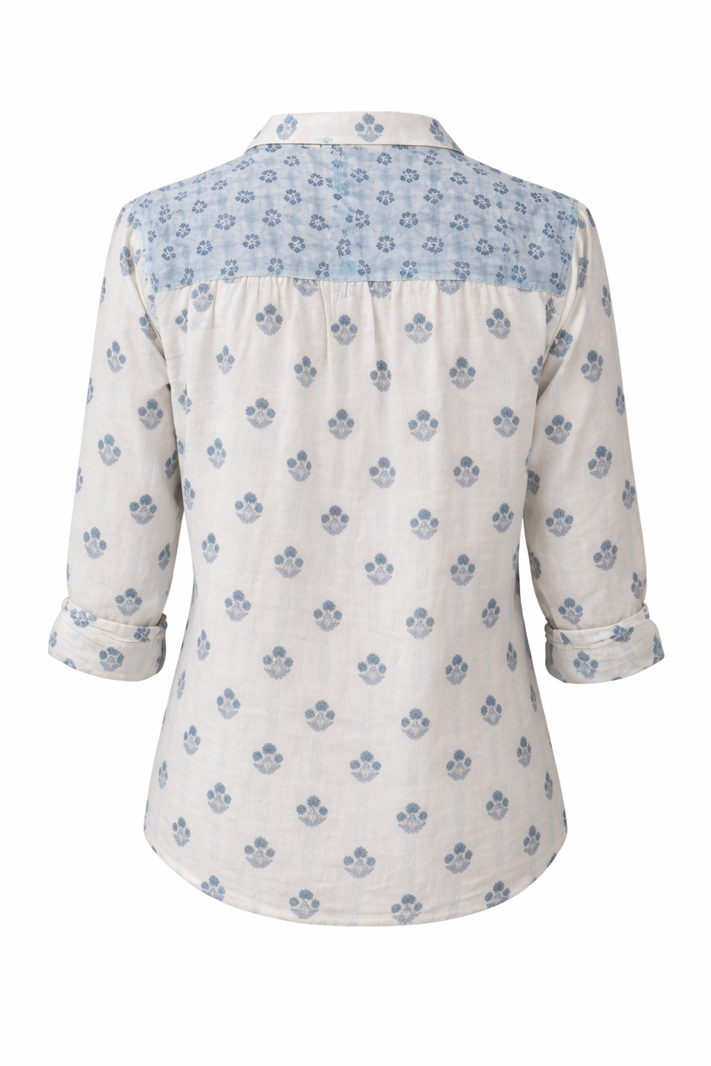 Western style woodblock printed cotton voile shirt