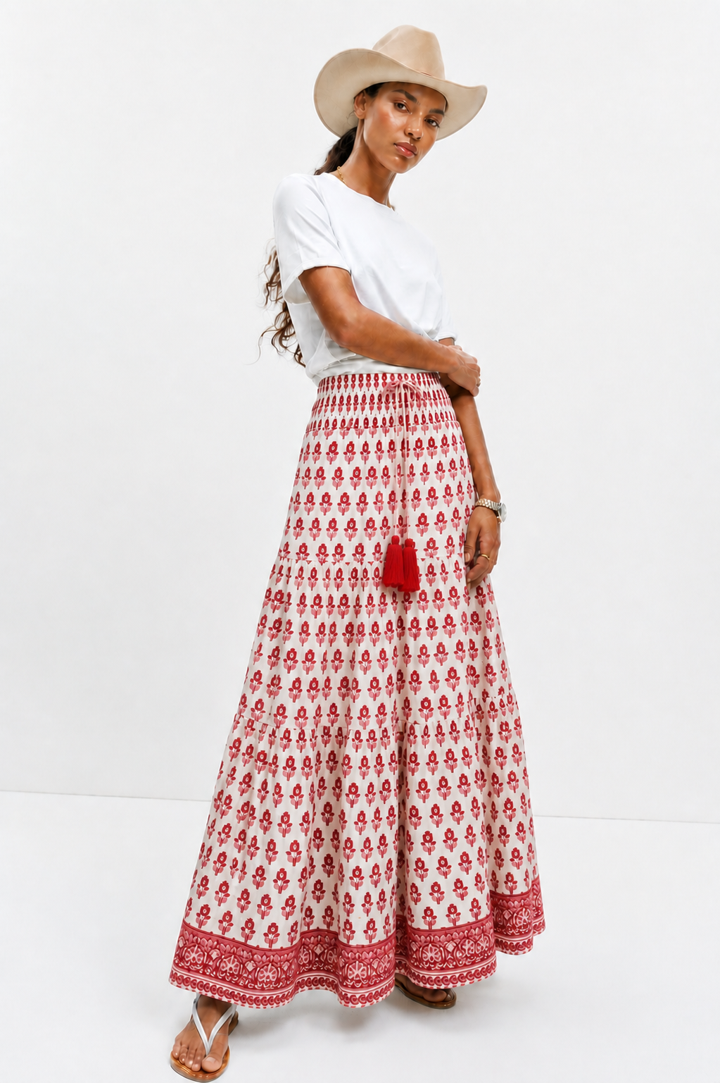 Woodblock printed by hand -Folk Gypsy Skirt - fully lined with cotton voile.