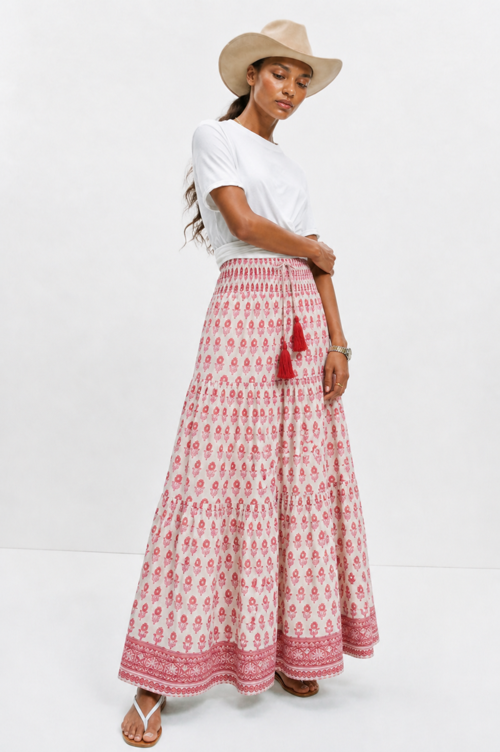 Maxi Gypsy Skirt in Cotton Voile Woodblock Print with cotton Lining
