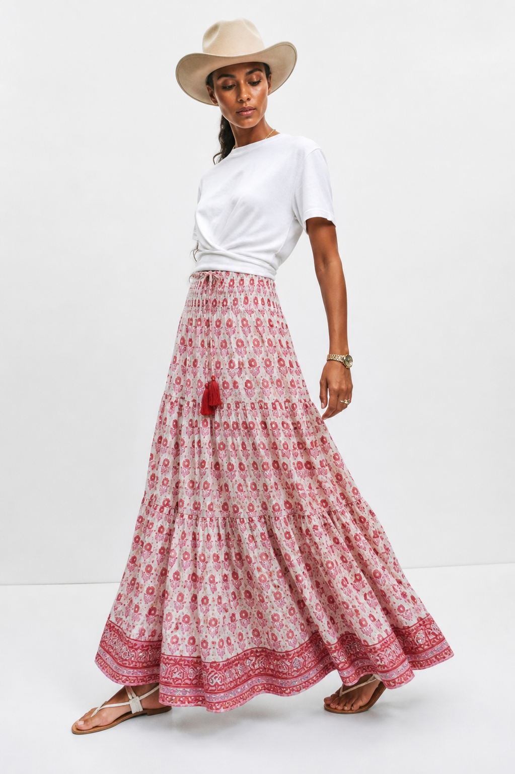 Woodblock printed by hand -Folk Gypsy Skirt - fully lined with cotton voile.