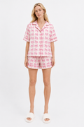Delicate Woodblock Horse Print Short Sleeve, Short Trouser Pyjamas in soft pinks