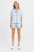 Delicate woodblock horse print short sleeve, short trousers cotton pyjamas in soft blues