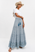 Adalyn Pattern Maxi woodblock printed skirt in green