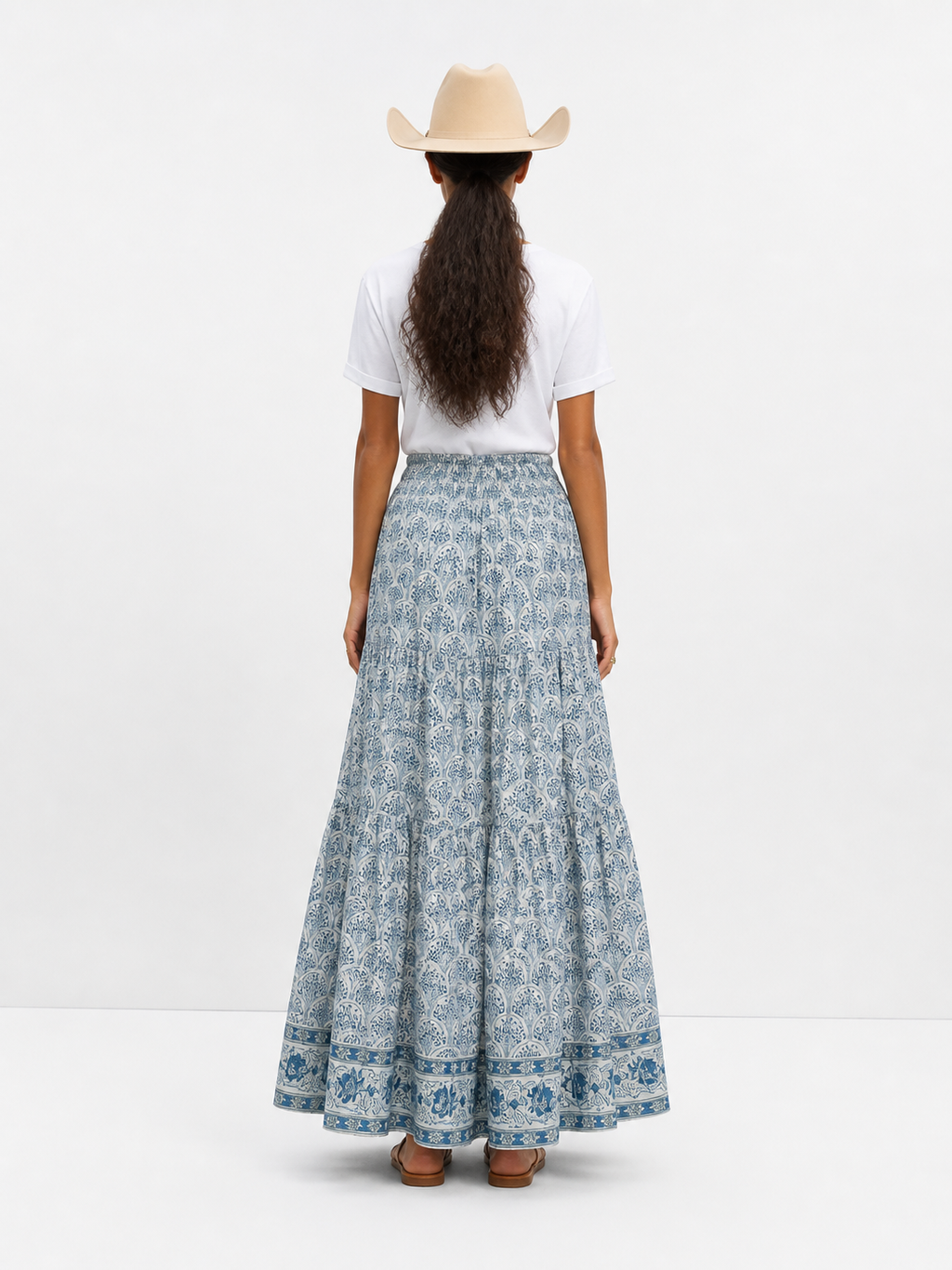 Adalyn Pattern Maxi woodblock printed skirt in green