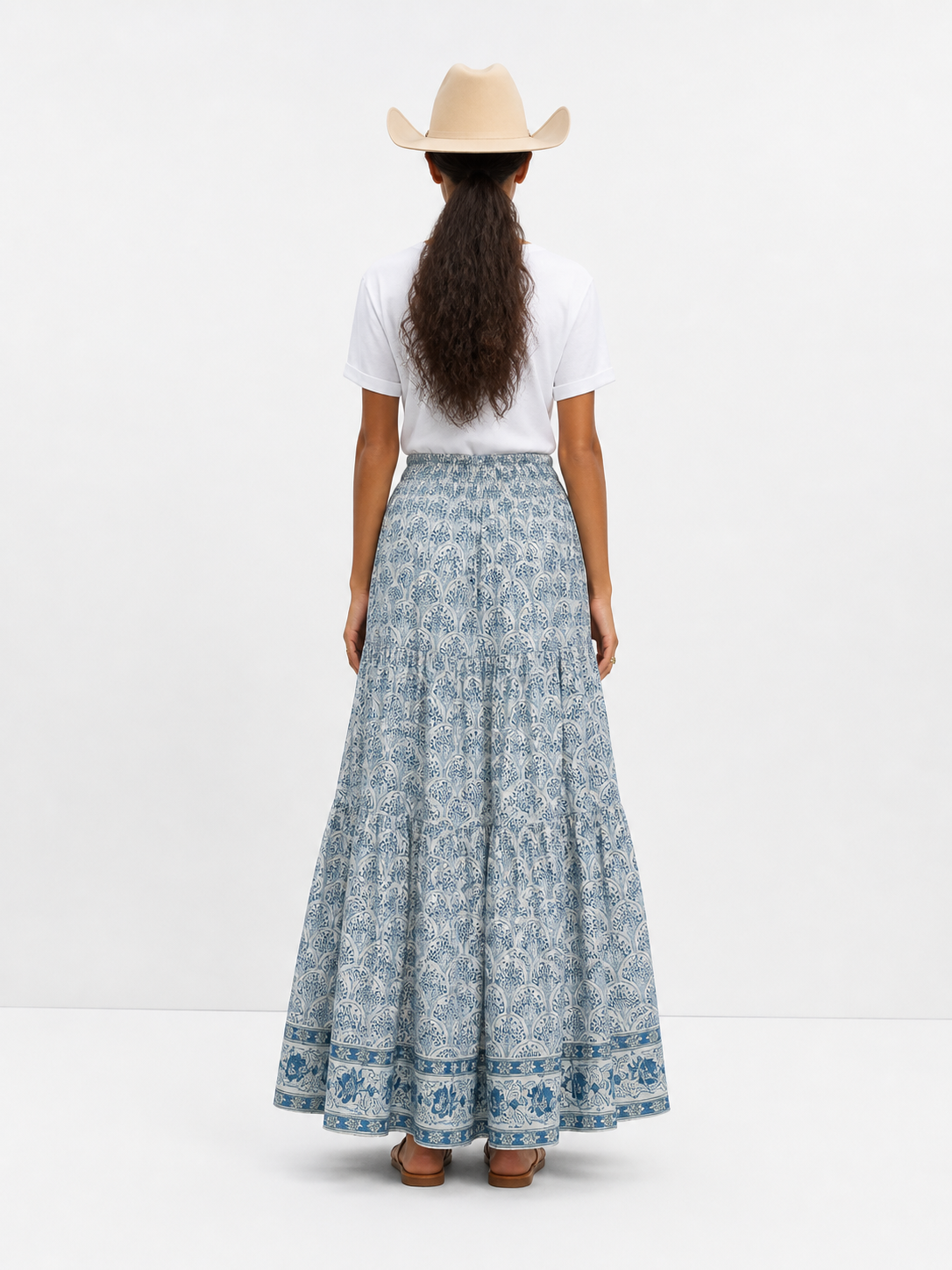 Adalyn Pattern Maxi woodblock printed skirt in green