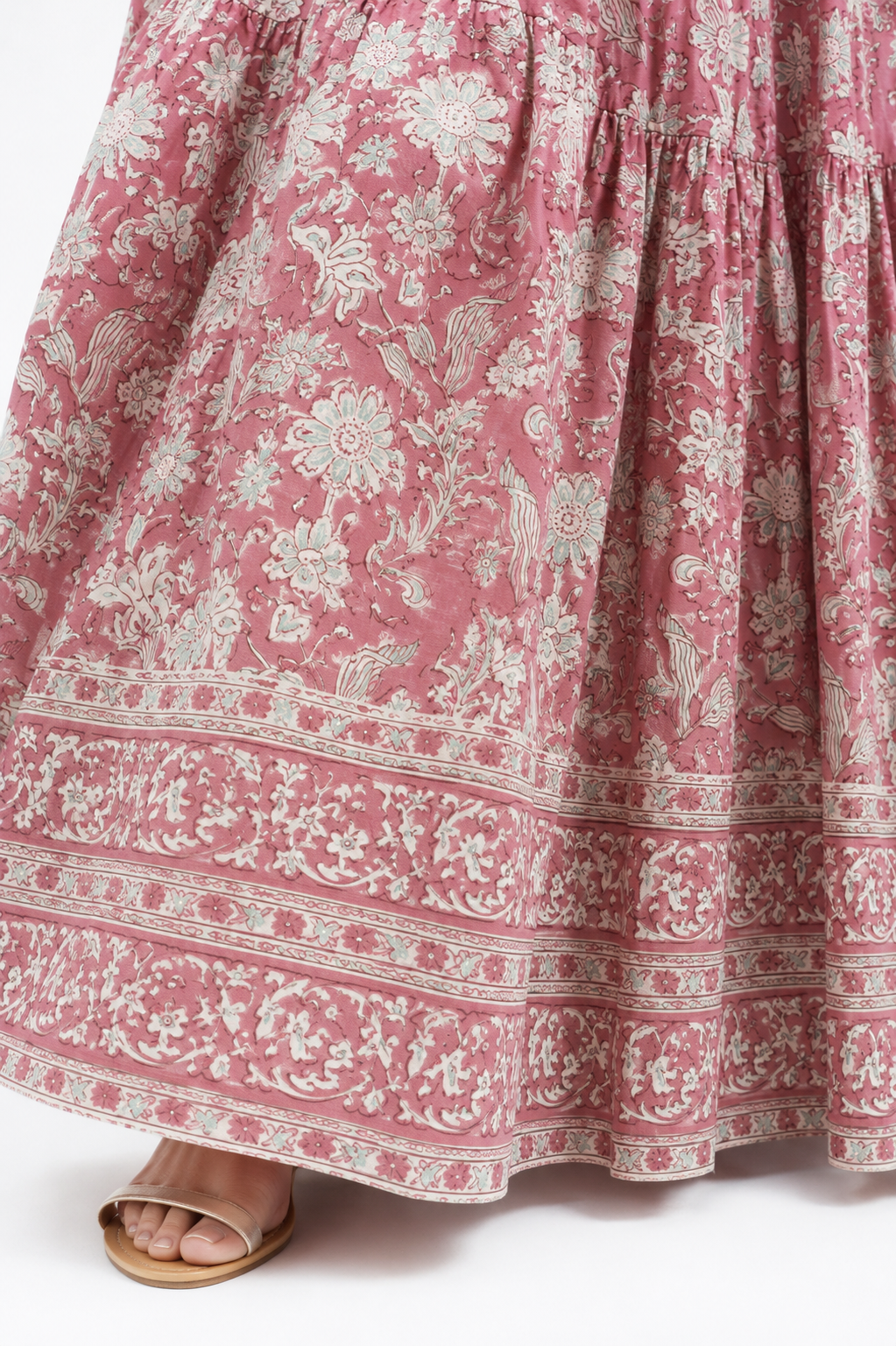 Pink Brianne woodblock printed cotton voile skirt with border
