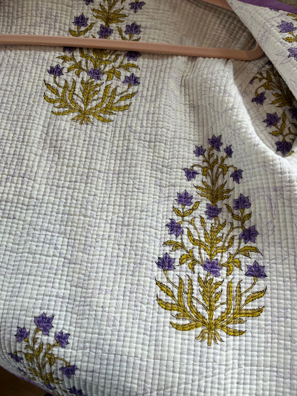Peony Woodblock print Cotton jacket - reversible