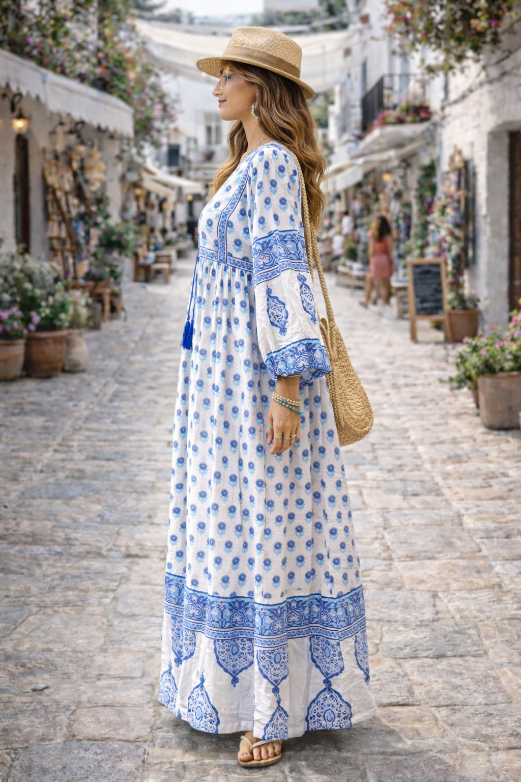 Amelia Floaty sleeve Folk Print maxi dress