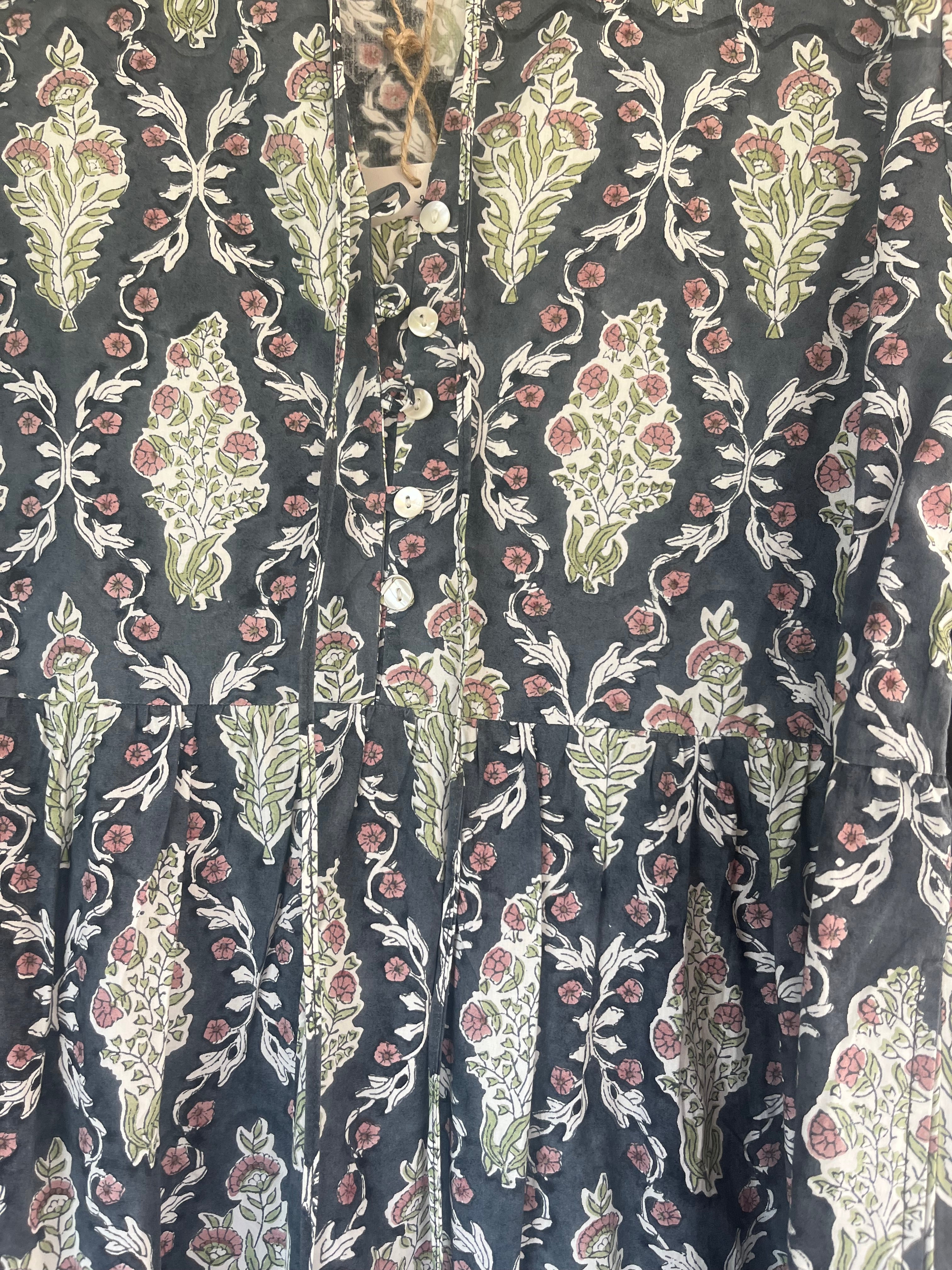 Lalita ink Maxi woodblock print dress, 100% cotton