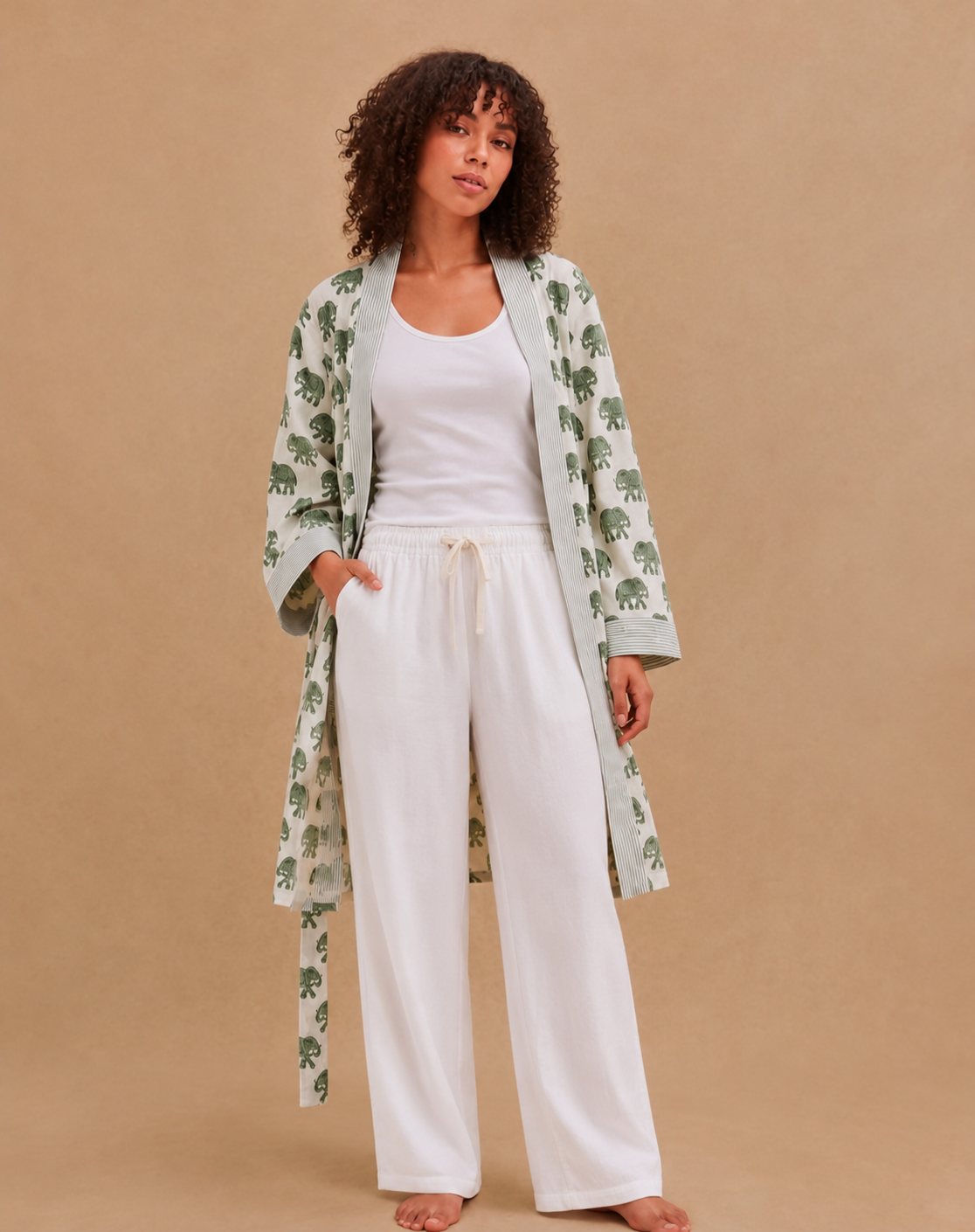 Green Elephant Print Dressing Robe