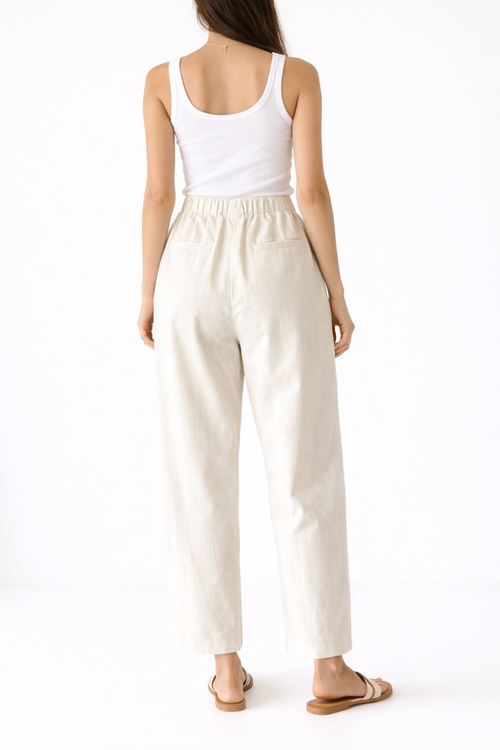 100% cotton drawstring elasticated cream waist trousers