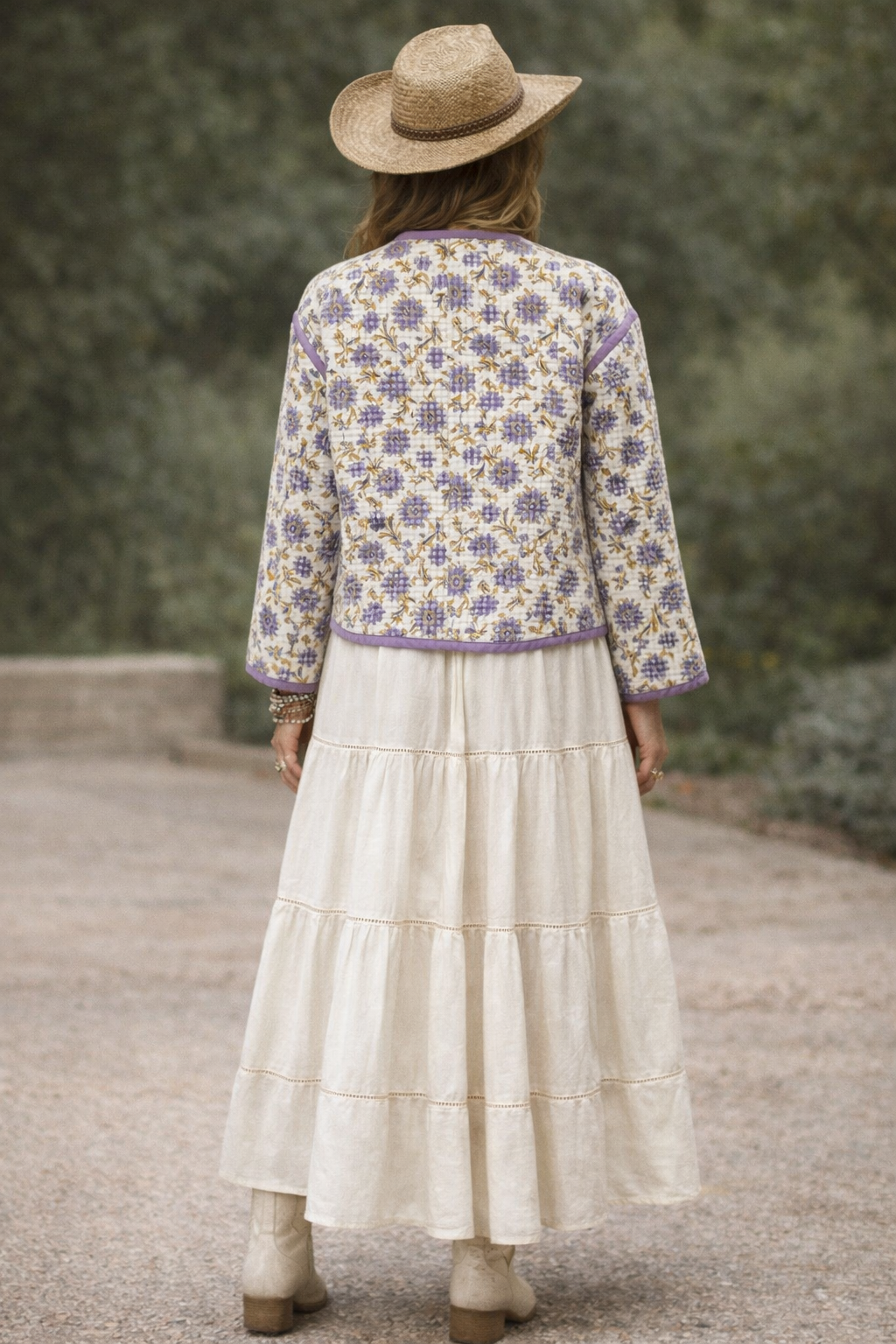 Peony Woodblock print Cotton jacket - reversible