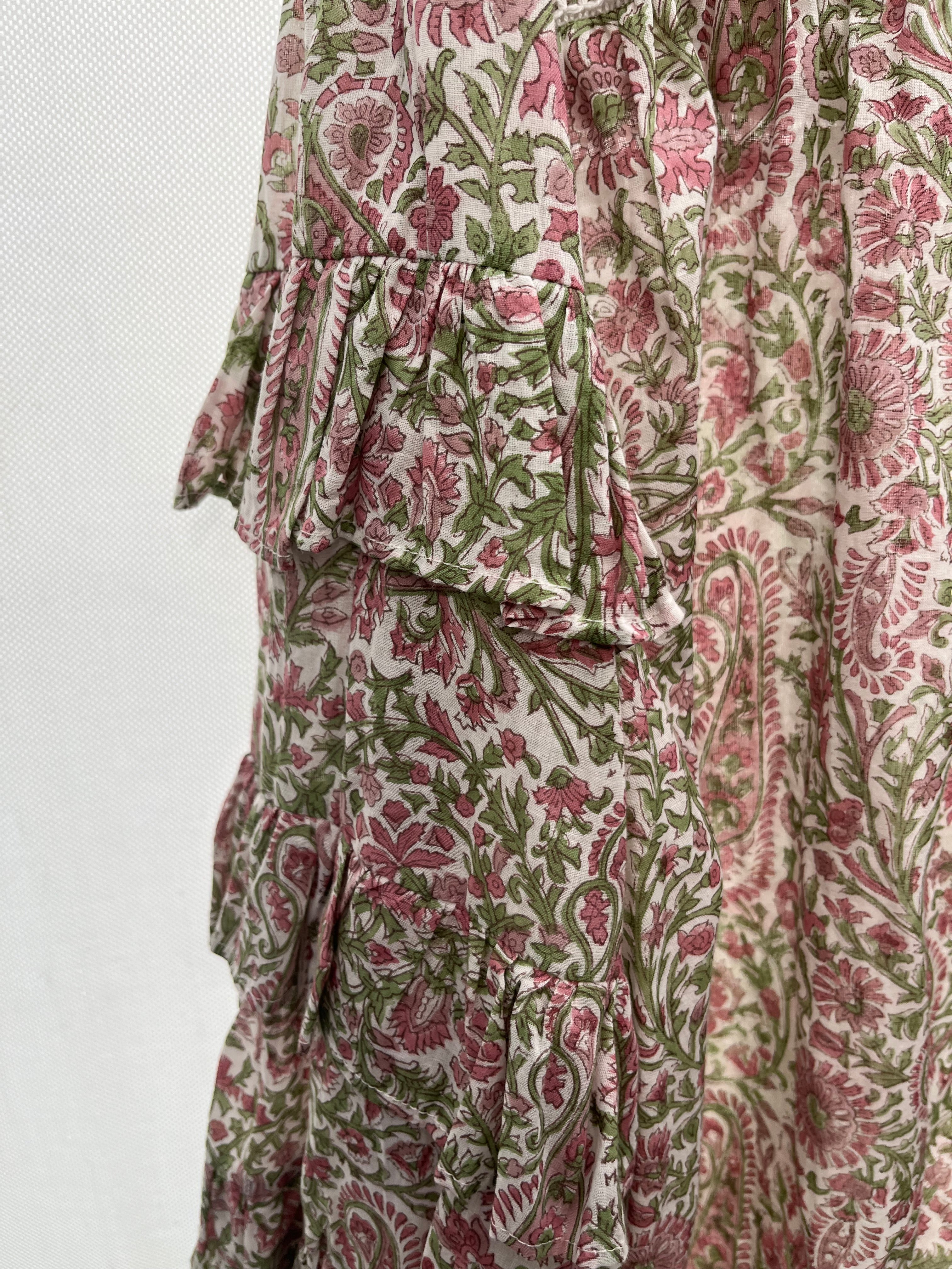 Liberty Woodblock printed frill sleeve blouse in pink paisley floral