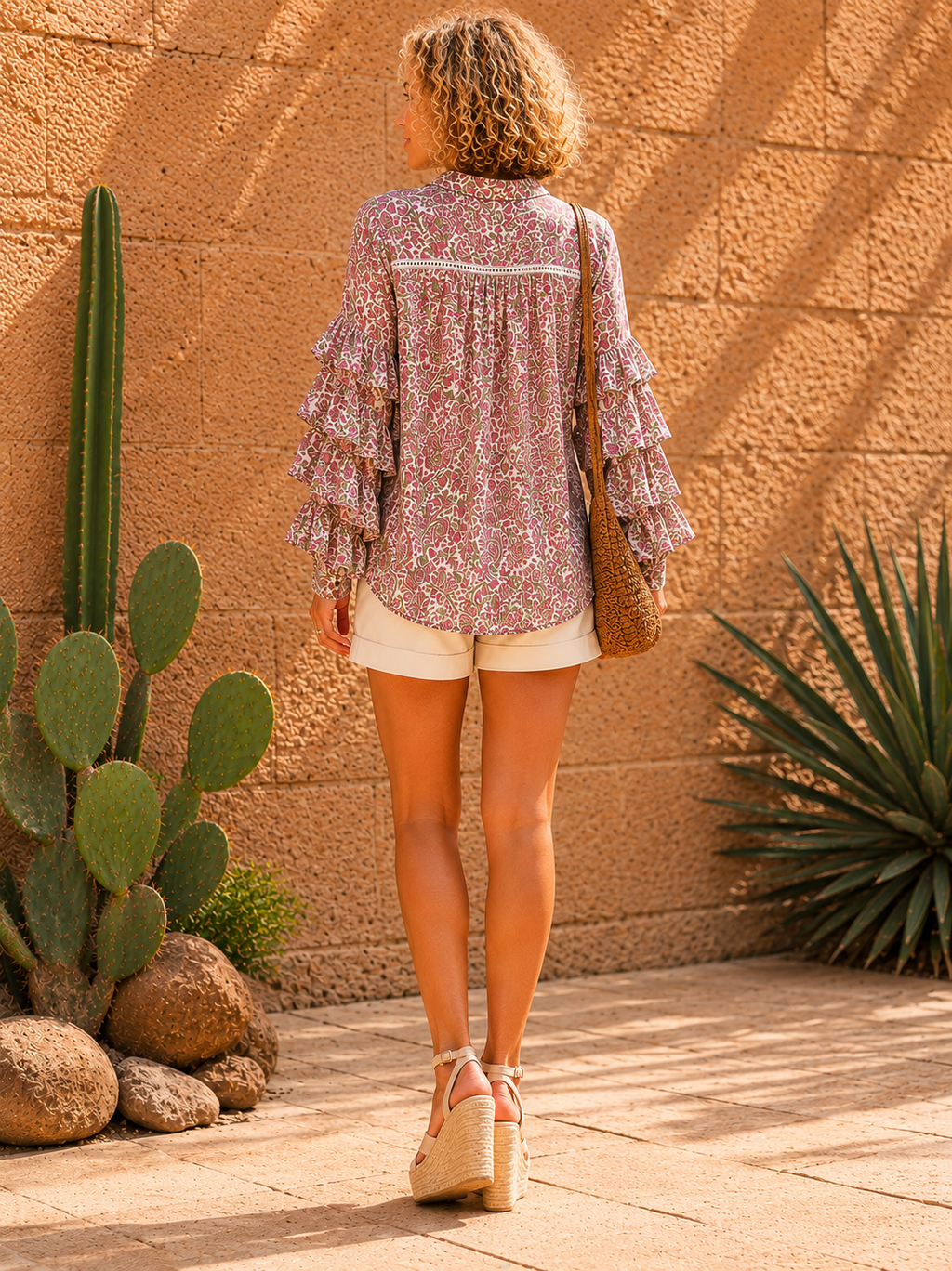 Liberty Woodblock printed frill sleeve blouse in pink paisley floral