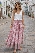 Adalyn Pink Wood blocked printed gypsy skirt long