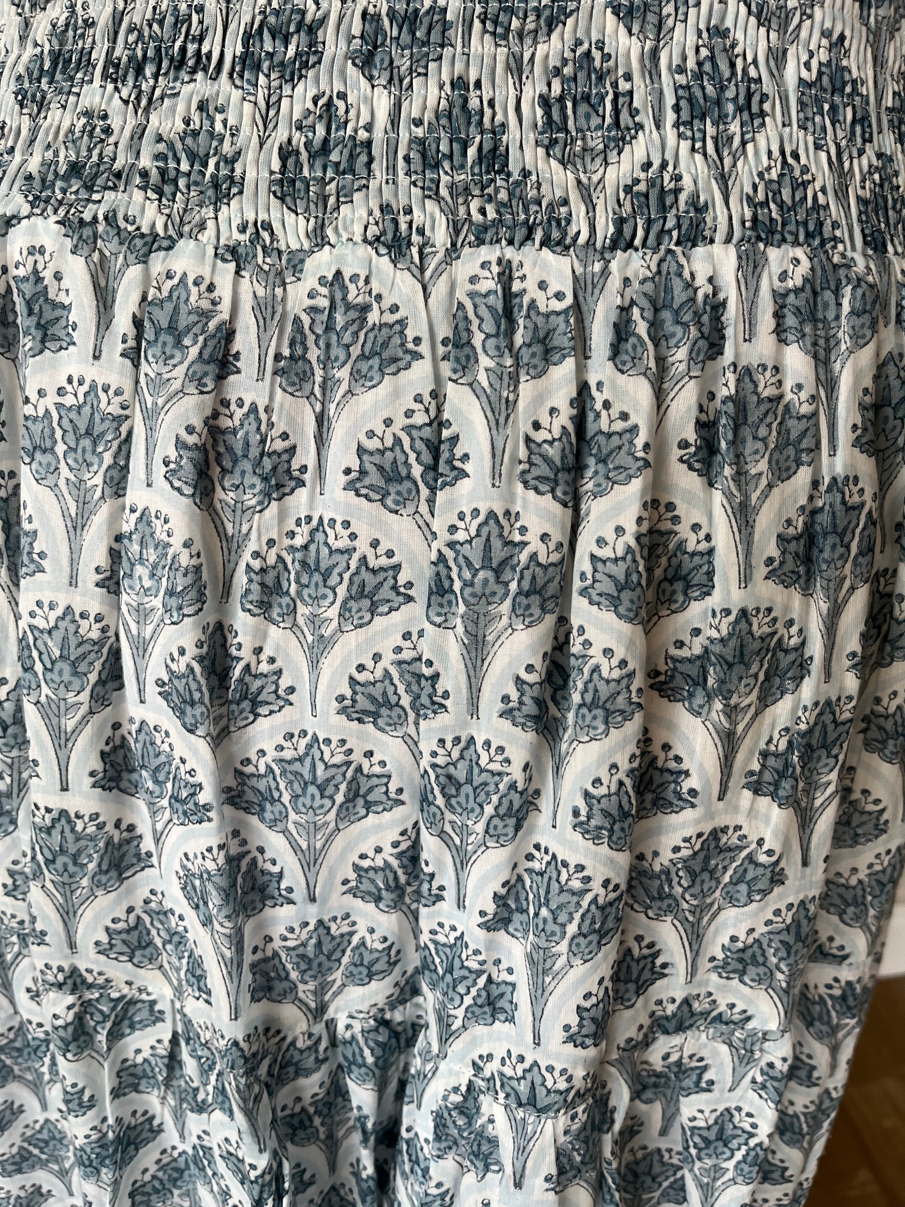 Adalyn Pattern Maxi woodblock printed skirt in green