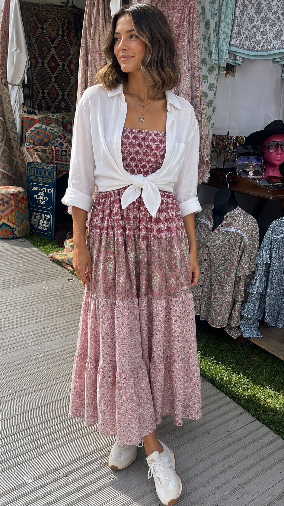 Elasticated bodice soft pinks sun dress in beautiful woodblock prints . 100 % cotton voile .