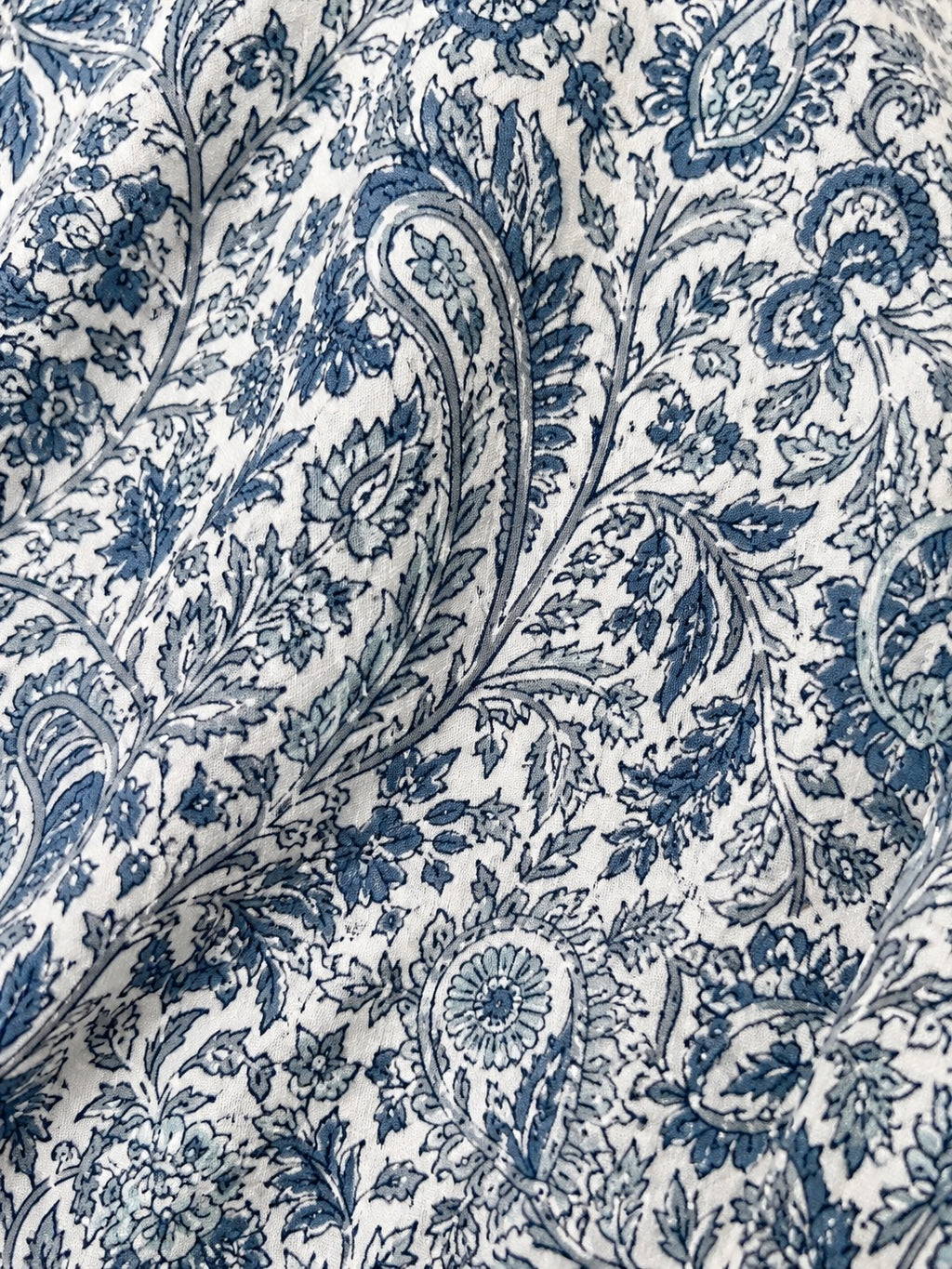 Liberty Woodblock printed frill sleeve blouse in blue paisley floral