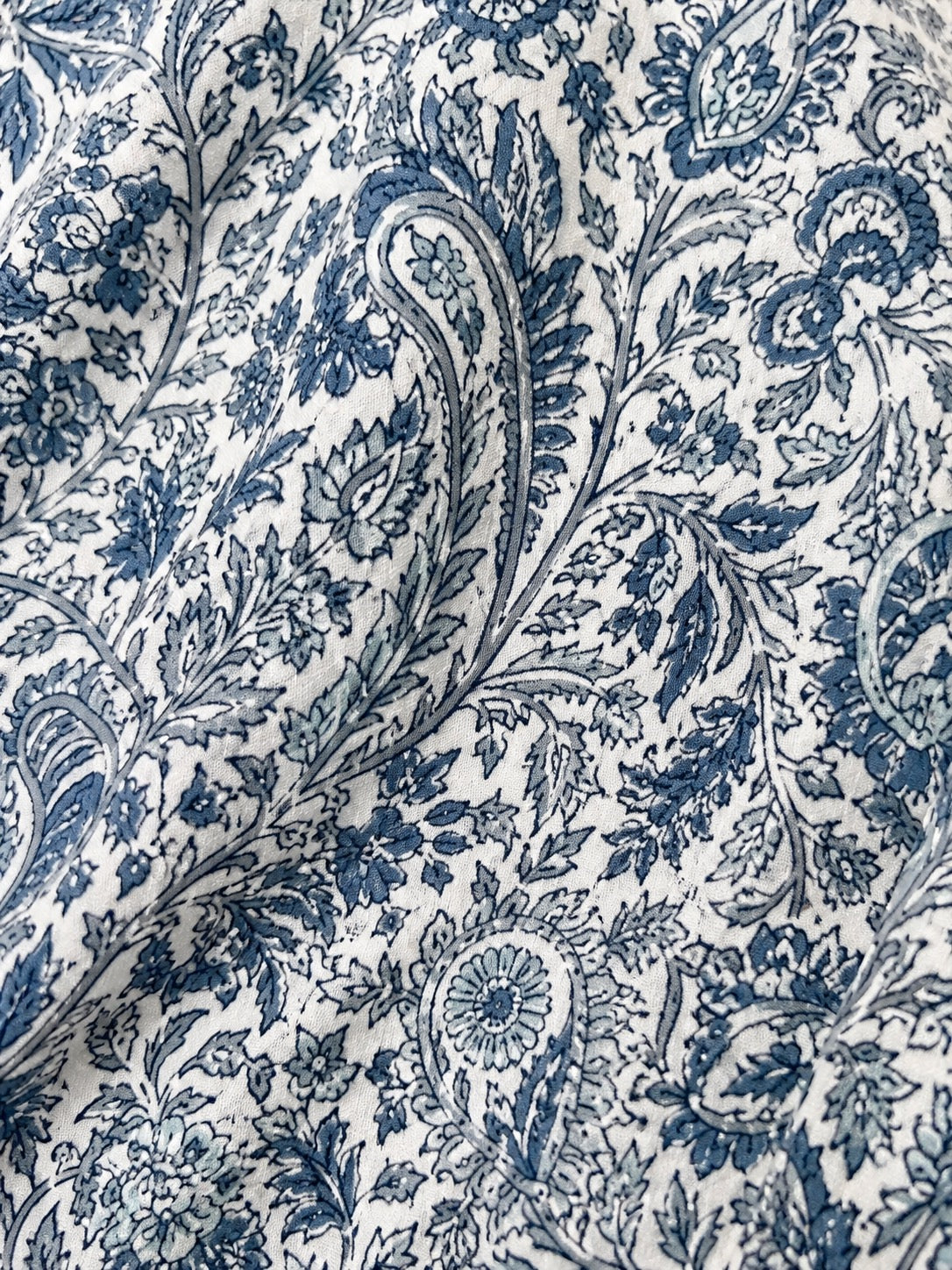 Liberty Woodblock printed frill sleeve blouse in blue paisley floral