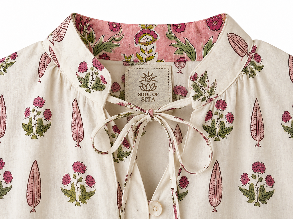 Lalita Cream Woodblock print maxi dress 100% cotton, side pockets and border print hem