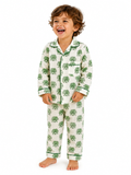 Kids Elephant print pyjamas in woodblock print cotton voile. Available in pink, blue & Green
