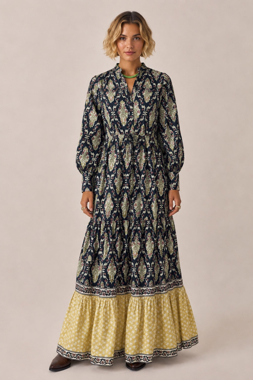 Lalita ink Maxi woodblock print dress, 100% cotton