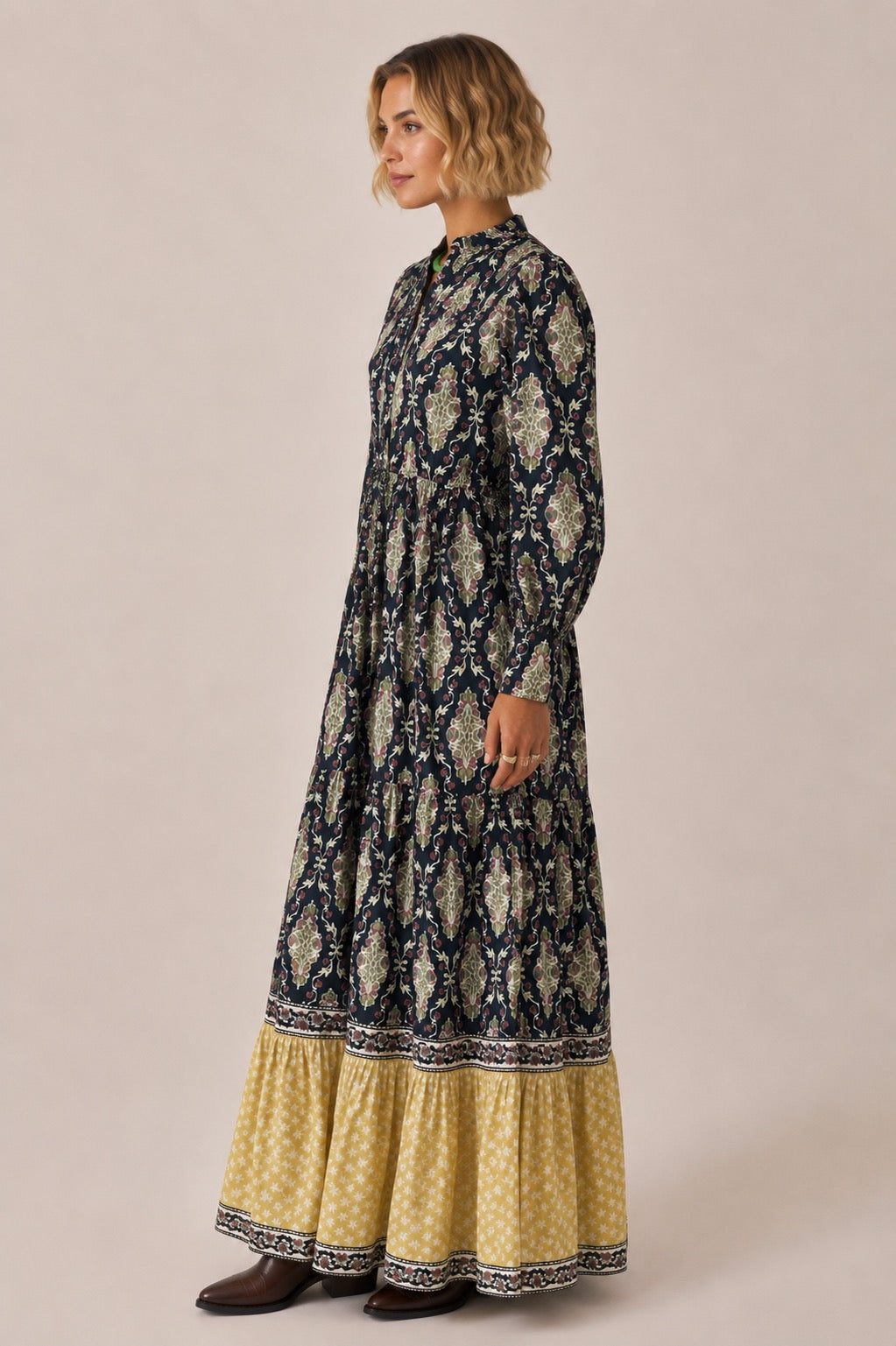 Lalita ink Maxi woodblock print dress, 100% cotton