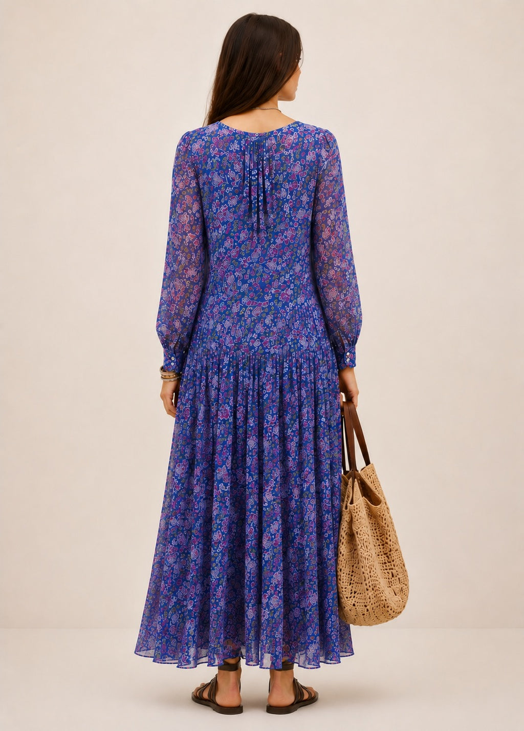 Inky blue cotton / silk mix maxi dress and separate under vest. With side pockets. Beautiful breathable fabric.