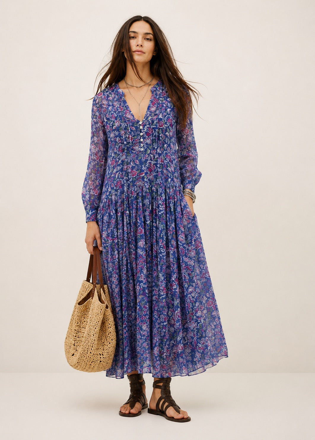 Inky blue cotton / silk mix maxi dress and separate under vest. With side pockets. Beautiful breathable fabric.