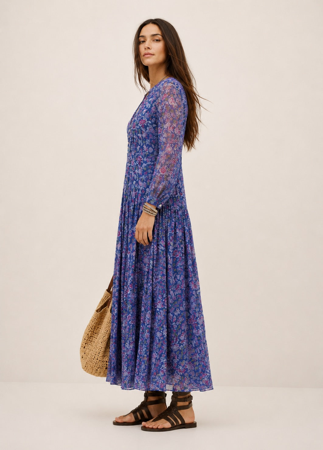 Inky blue cotton / silk mix maxi dress and separate under vest. With side pockets. Beautiful breathable fabric.