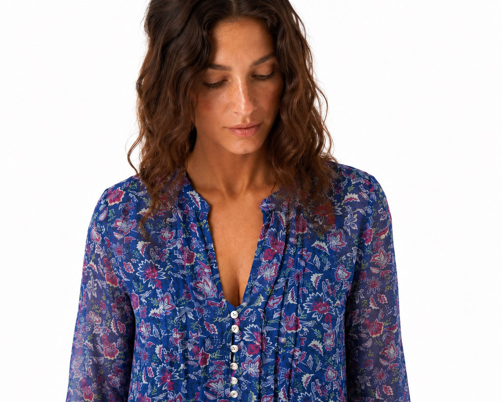 Inky blue cotton / silk mix maxi dress and separate under vest. With side pockets. Beautiful breathable fabric.