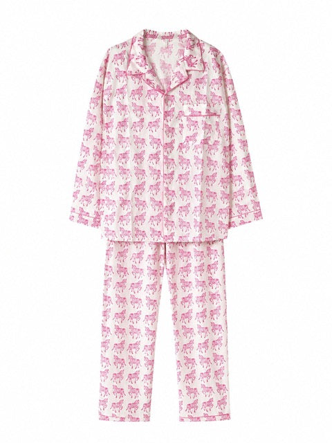 Kids horse print pyjamas in woodblock print cotton voile Available in pink and blue