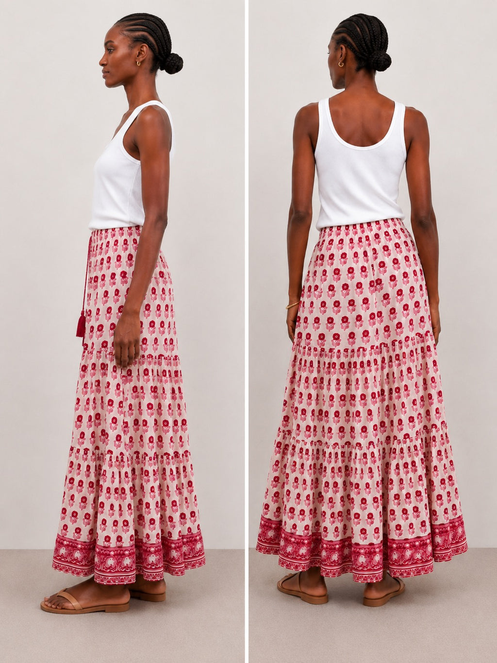 Maxi Gypsy Skirt in Cotton Voile Woodblock Print with cotton Lining