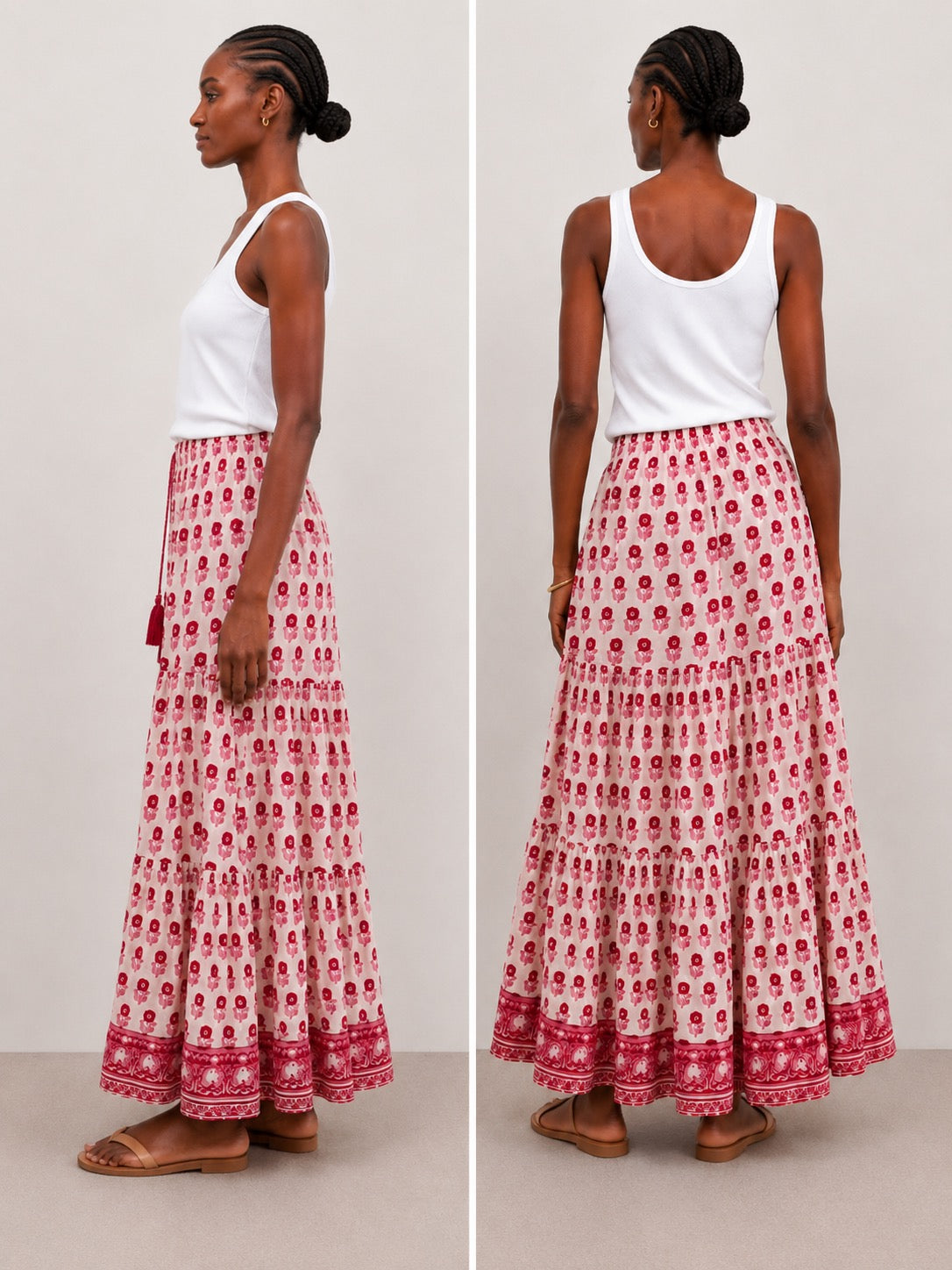 Maxi Gypsy Skirt in Cotton Voile Woodblock Print with cotton Lining