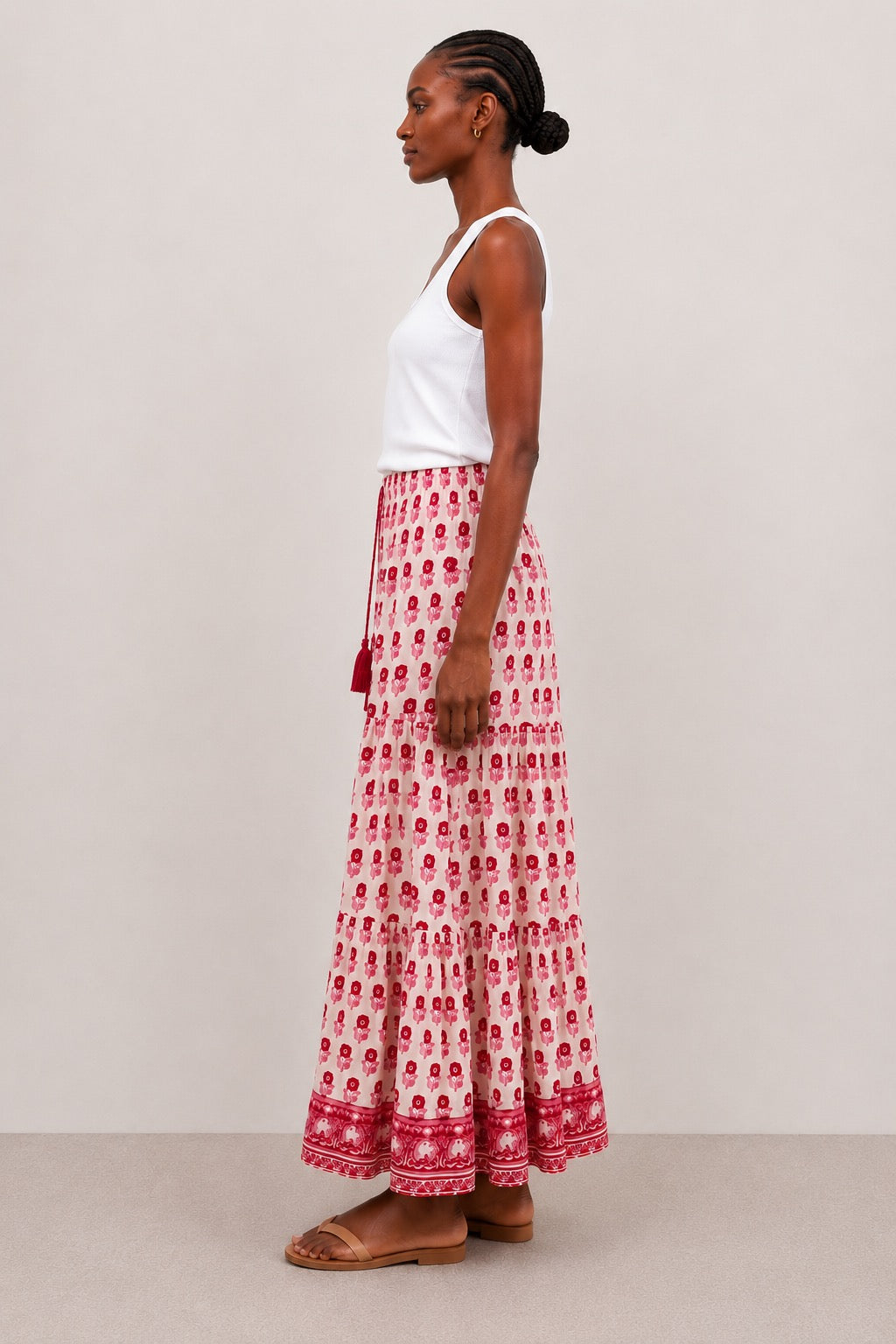 Maxi Gypsy Skirt in Cotton Voile Woodblock Print with cotton Lining