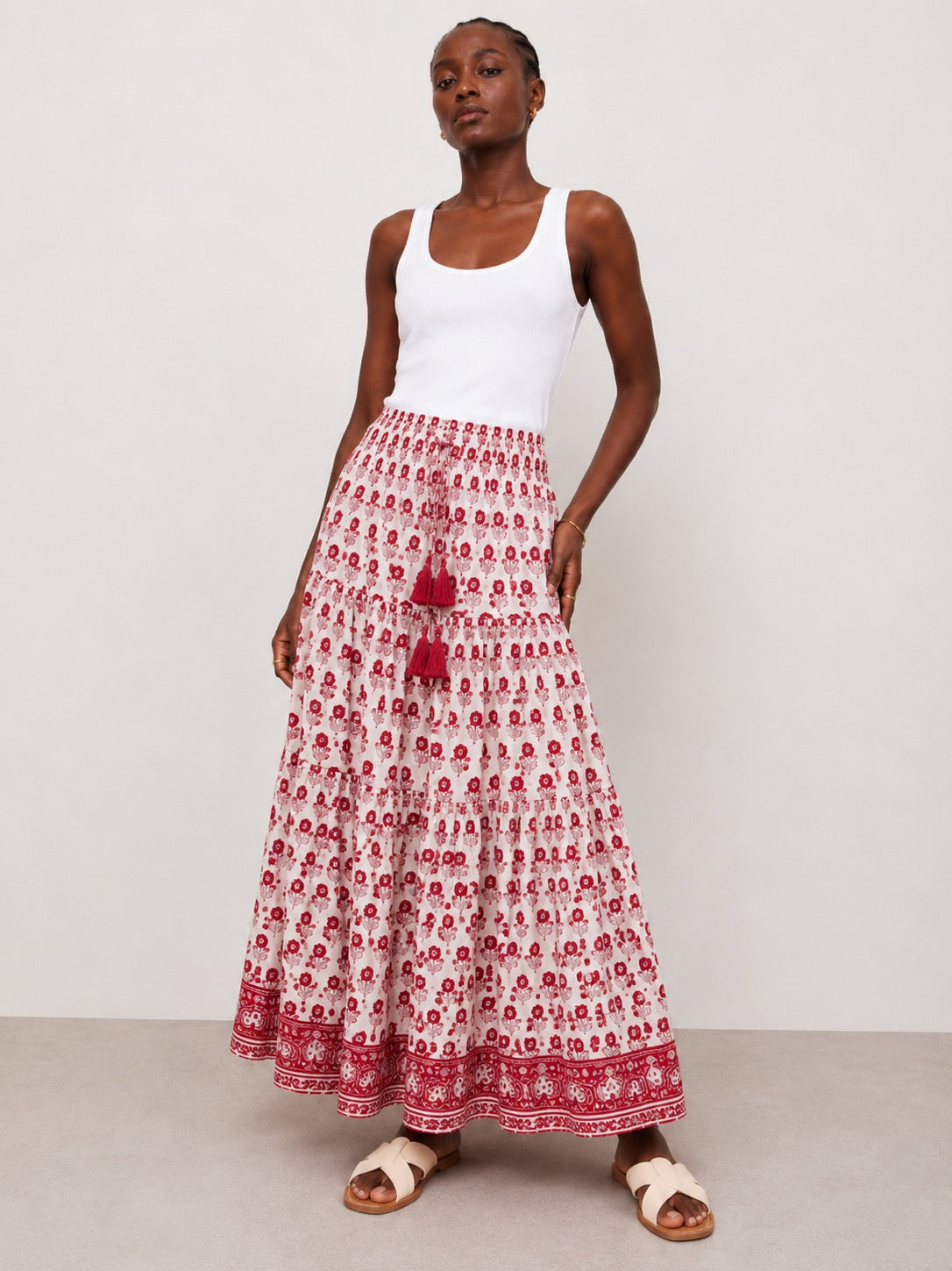 Maxi Gypsy Skirt in Cotton Voile Woodblock Print with cotton Lining