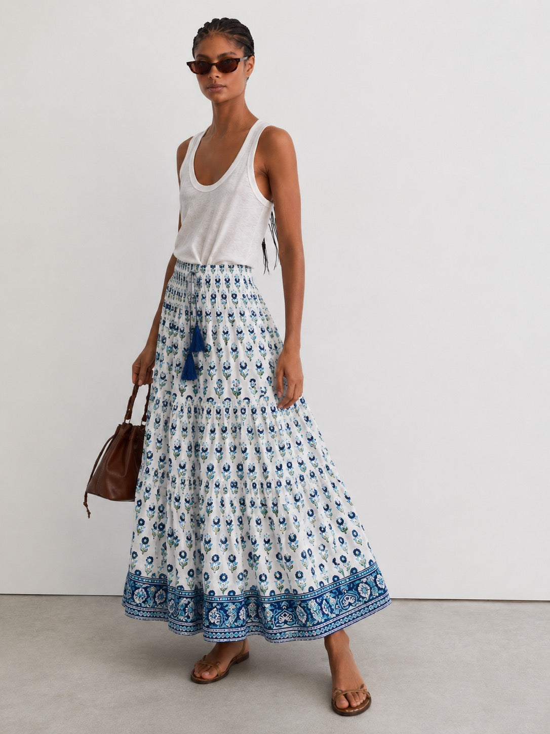 Maxi Gypsy Skirt in Woodblock print