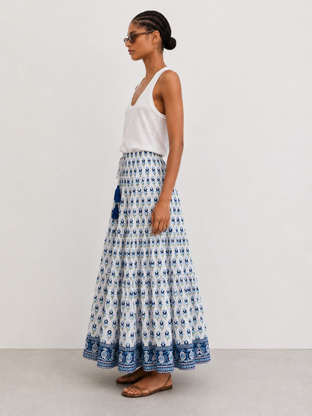 Maxi Gypsy Skirt in Woodblock print