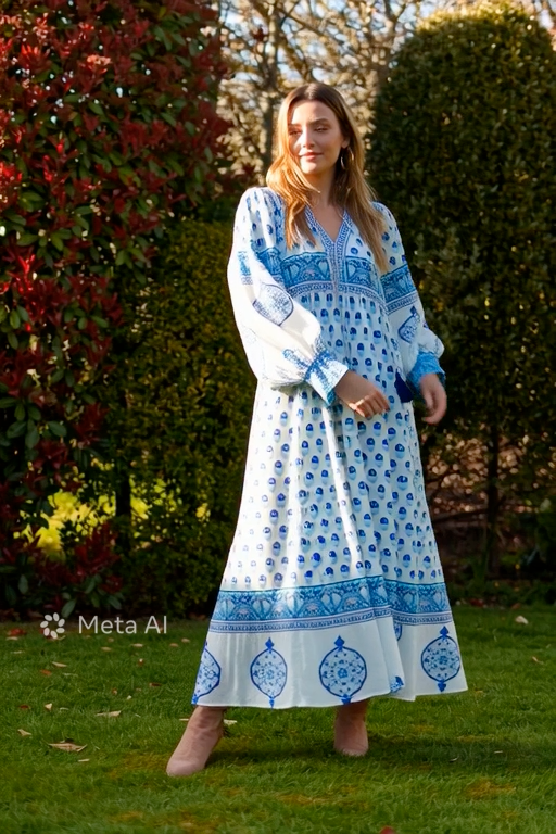 AMELIA FLOATY SLEEVE WOODBLOCK PRINTED COTTON VOILE DRESS