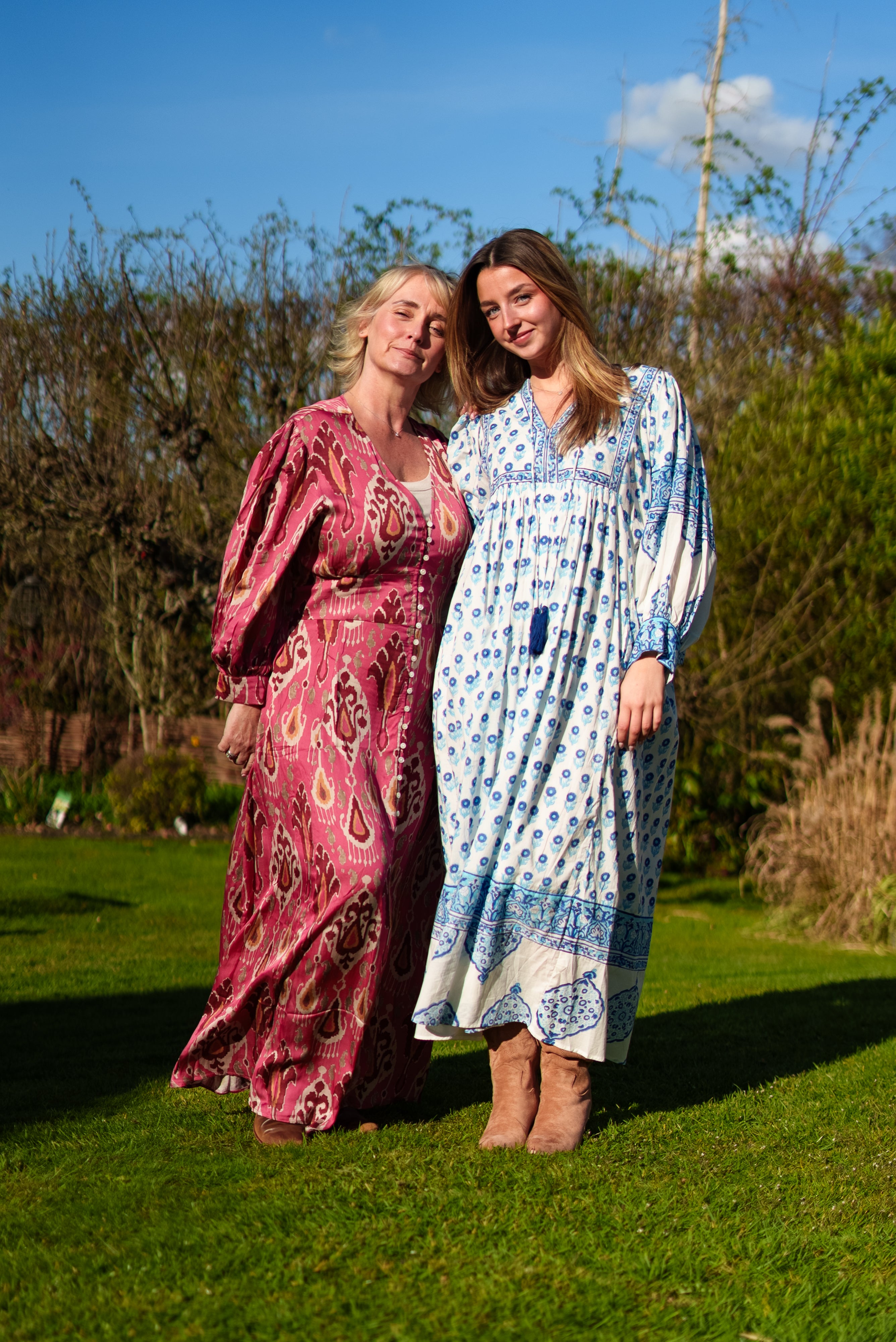 Amelia Floaty sleeve Folk Print maxi dress