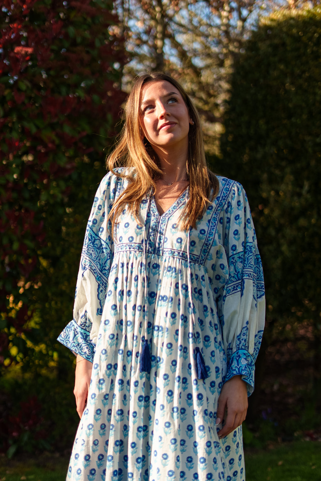 Amelia Floaty sleeve Folk Print maxi dress